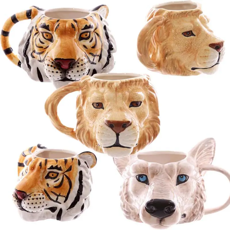 ที่กำหนดเองมือวาดน่ารัก Kawaii Custom 3d Animal Tiger Lion Dolomite เซรามิกแก้วกาแฟ