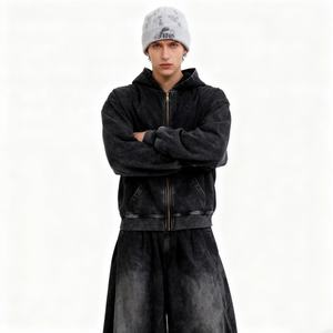 TKAN414D – Sweat à capuche zippé vintage délavé pour homme, en molleton 100 % coton, coupe oversize, style streetwear, effet soleil émaillé - Product Image 1