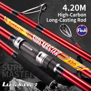 Nouvelle <span class=keywords><strong>Canne</strong></span> à Pêche Surf Casting <span class=keywords><strong>Lurekiller</strong></span> Lure Killer Surf Master 4.2m 100-300g 3 Sections en Carbone avec Guides FUJI, Poids Léger Seulement 410g - Product Image 1