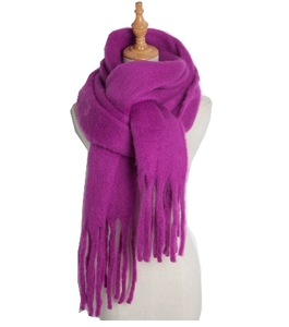 Châle haut de gamme automne et hiver femme avec de longues franges, écharpe épaissie de couleur pure - Product Image 2