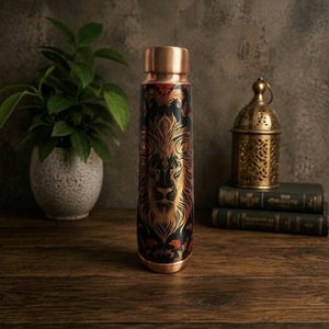 Solid Copper Bottle for Water <b>Storage</b> with Ayurvedic Health Benefits Vintage Copper Water Bottle With Lion Design - Product Image 1