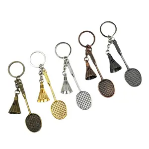 Grosir Pop 3D Mini lucu gantungan kunci Badminton promosi olahraga mewah gantungan kunci logam kustom dalam jumlah besar untuk kunci mobil gantungan kunci Olahraga