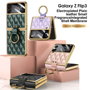 Z Flip 3 Case Leather Ring electroplating Phone Case For Samsung Galaxy Z Flip 3 Z Flip 4 Case With Holder