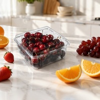 Boîte d'emballage pour fruits en plastique PET transparent, écologique, jetable, 32 oz, pour emporter, à clapet