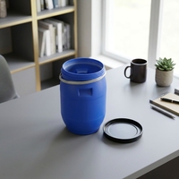 Seau en plastique JYP 25L HDPE bleu avec estampage doré, écologique, de qualité alimentaire, recyclable, hermétique, pour l'eau, avec anneaux en fer