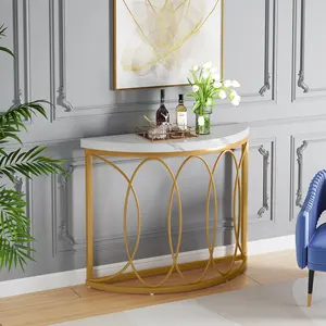 Table console moderne en bois avec dessus en faux marbre pour le salon de style européen et américain avec cadre en or pour le couloir et l'entrée