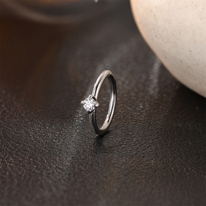 S925 <b>Sterling</b> <b>Silver</b> Women's Trendy Classic 4 Claw Moissanite Rhodium Plated <b>Nose</b> <b>Ring</b> for Wedding Gift Simple Shiny - Product Image 3