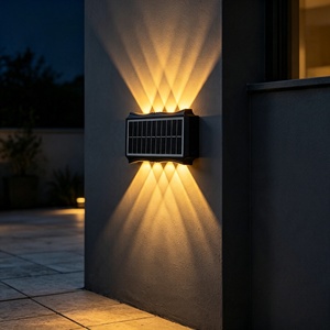 Lampe solaire murale blanche chaude à éclairage haut et bas, étanche IP65, 3+3 LED, pour clôture, extérieur, jardin - Product Image 2