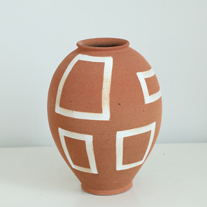 Vintage Orange Ceramic <b>Vase</b> <b>Set</b> Rustic Retro Flower Pattern for Home Decor and Flower Arrangement Antique Style - Product Image 2