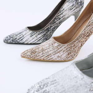 <strong>Gray</strong> Super High <strong>Heel</strong> Stiletto <strong>Pumps</strong> Gold Sequin Upper Thin High <strong>Heels</strong> Featuring Cushioned Insole TPU Outsole Slip-On Pointed - Product Image 1