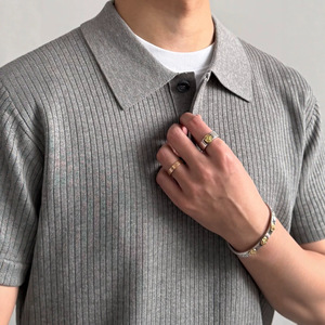 Polo de punto gris para hombre, manga corta, color sólido, corte holgado, informal, tallas M, L, XL, 2XL, 3XL - Product Image 2