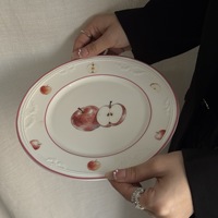 Assiette en céramique à motif de pommes vintage français, assiette à dîner en porcelaine à fleurs en relief, assiette à dessert et à salade pour la décoration de la table à la maison