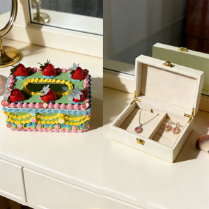 Retro American Garden Handmade Eco-Friendly Plastic Tissue Box Cover Cream Green Strawberry Imitation Cake Model Faux Food - Product Image 3