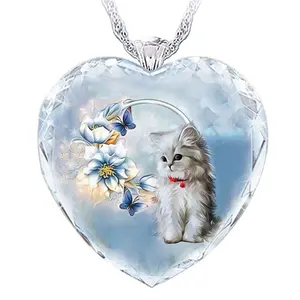 New Custom Wholesale Factory Supply Heart Shape crystal elephant cat animal pet Pendant Necklace