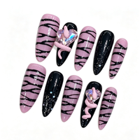 Ongles Stiletto Rose Design 3D Faits Main Faux Ongles à Coller ABS 10 Pièces Kit de Pointes d'Ongles Stiletto avec Breloques