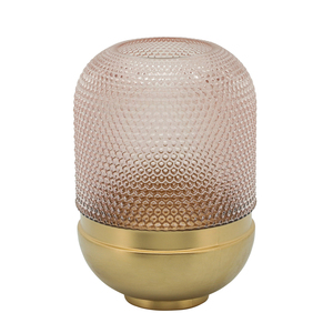 Textured Glass <b>Vase</b> With Metal Base Contemporary Flower <b>Vase</b> For Table Centerpiece Modern Accent Decor - Product Image 1