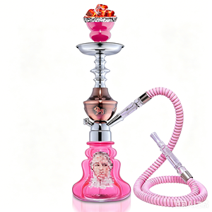 Chicha en verre de qualité supérieure, durable, rose, finition laquée multicolore, avec accessoires métalliques - Prix - Product Image 1