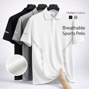 Polo de sport pour homme, logo personnalisé, respirant, séchage rapide, évacuation de l'humidité, léger, polyester, entraînement, golf, OEM - Product Image 1