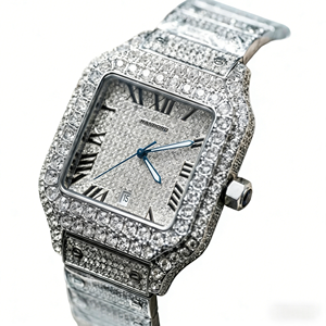 Iced Out Diamond Square <strong>Watch</strong> Full Bling CZ Encrusted <strong>Silver</strong> Roman Numeral Dial Luxury Dress <strong>Watch</strong> for <strong>Men</strong> Hip Hop Style - Product Image 3