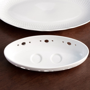Plato de cerámica para pescado de la serie White Moonlight, ovalado de 16 pulgadas con base para calentar en el hogar y uso en restaurantes. - Product Image 5