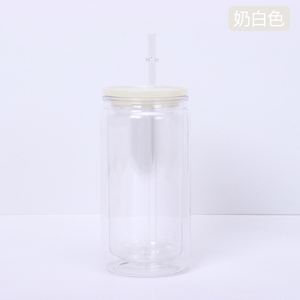 Hot Sale Clear 16oz Double Wall <b>Plastic</b> Mason Jar Cup with Lid Straw for Iced Coffee Cold Drink Party - Product Image 1