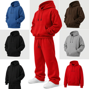 <b>Red</b> <b>Women</b> <b>Hoodie</b> and Sweatpants Set Loose Fit Jogger Tracksuit Casual Streetwear Sweatshirt Outfit 100% Cotton Autumn Winter ODM - Product Image 1