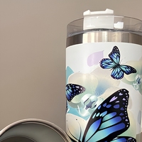 Gobelet isotherme en acier inoxydable imprimé de 40 oz avec poignée et paille, tasse de voyage personnalisée pour voiture et extérieur