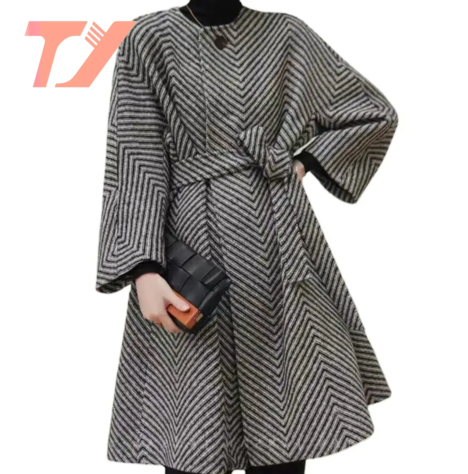 Tuoyi Elegante Winter Kleding Visgraat Vrouwen Cape Poncho Jas Wollen Grijs