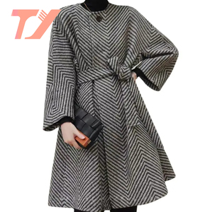 TUOYI élégant vêtements d'hiver chevrons femmes <span class=keywords><strong>Cape</strong></span> Poncho <span class=keywords><strong>manteau</strong></span> laine gris - Product Image 1