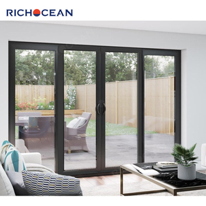 RICHOCEAN Portes coulissantes de balcon à cadre en aluminium noir Porte coulissante en verre à double volet à faible émissivité avec système de rails à vendre - Product Image 4