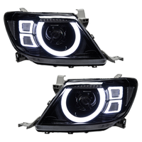 Pour Toyota Hilux 2008 2009 2010 2011 Phare de style Defender à projecteur Bi-LED double lentille avec anneau lumineux fumé et halo, mise à niveau du phare avant