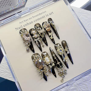 Patchs de manucure de luxe entièrement faits à la main, motif papillon, motif œil de chat foncé, en résine, certifiés CE, demi-couverture pour ongles - Product Image 2