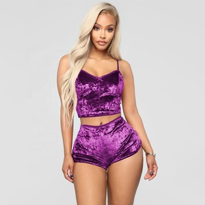 Ensemble Lingerie Sexy pour Femme, Pyjama en Velours, Vêtement de Nuit Cami et Short, Nuisette avec Dentelle et Bretelles - Product Image 3