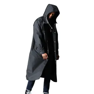 New Design Waterproof Plastic Custom Logo Mens Black Trench Coat Jacket Raincoat