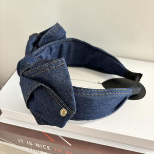 Serre-tête en jean à bord large tendance pour femme, accessoire de cheveux minimaliste avec nœud - Product Image 5