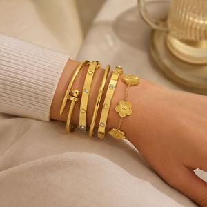 Pulseras de Acero Inoxidable con Cristales de Imitación y Baño de Oro de 18K, Geométricas, Modernas, Antideslustre, para Mujeres y Niñas, Aniversario, EE. UU. - Product Image 1