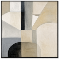 Peinture à l'huile abstraite géométrique neutre vintage, beige et noir, minimaliste, sur toile, pour la décoration de hôtel, villa, hall d'entrée, bureau