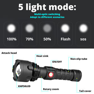 <span class=keywords><strong>Linterna</strong></span> táctica <span class=keywords><strong>LED</strong></span> XHP50, Ultra brillante, recargable, OEM, Zoom, aleación de aluminio - Product Image 3