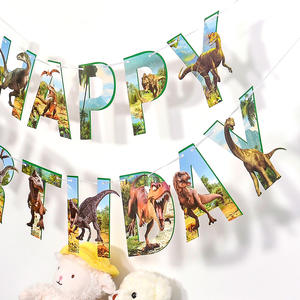 لافتات عيد ميلاد جديدة بتصميم الديناصورات، لافتات ورقية للأطفال والكبار، مستلزمات حفلات أعياد الميلاد بثيمة الغابة - Product Image 6