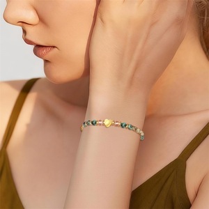 Pulsera de Turquesa Africana Natural de 4mm con Dije de Corazón, Pulsera de Cuentas con Piedra de Imagen y Cuentas Doradas, Joyería Bohemia Ajustable, Regalo - Product Image 2