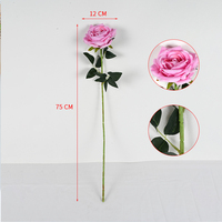 Vente en gros de tiges de roses artificielles en soie Real Touch 75cm à tige unique, grosse tête de fleur, décoration de mariage et de fête des mères