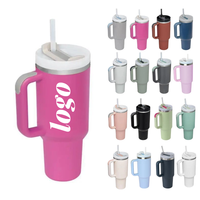 Gobelet isotherme personnalisé de 40 oz avec poignée, en acier inoxydable à double paroi, avec paille, tasse de voyage pour café avec couvercle