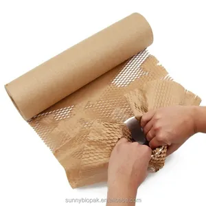 Rollo de papel de envolver de panal personalizado, estirable, biodegradable, personalizado, a precio de fábrica, para regalo, envío de botellas de vidrio