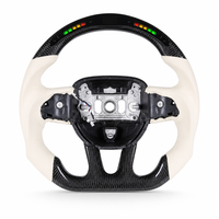 Volant sport en cuir et fibre de carbone personnalisé avec éclairage LED, style 3 branches, couleur de surpiqûre personnalisée, compatible avec Dodge Challenger Charger