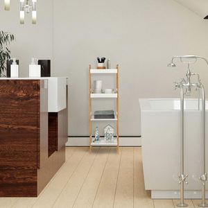 Carrito organizador de bambú de 4 niveles para baño, estantería esquinera de madera para ducha, expositor de almacenamiento independiente para baño - Product Image 6