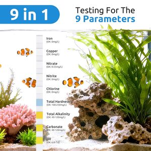 Tiras Reactivas para Acuario Seaoura SR-901 9 en 1, Kit <span class=keywords><strong>de</strong></span> Prueba <span class=keywords><strong>de</strong></span> Agua para Peceras, Preciso para Medir pH, Nitratos, Nitritos, Dureza y Cloro - Product Image 2