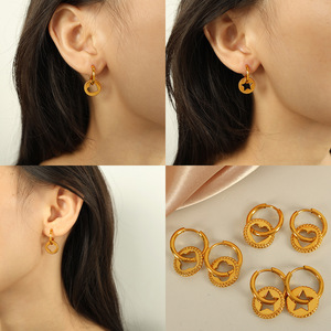 Pendientes de Aro con Forma de Estrella y Corazón en Oro, Joyería de Moda para Uso Diario de Mujer - Product Image 4