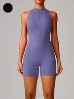 Justaucorps de sport personnalisé pour femme, dos ouvert, demi-zip avant, en nylon et élasthanne, style streetwear, pour yoga, pilates, sport, gym, fitness