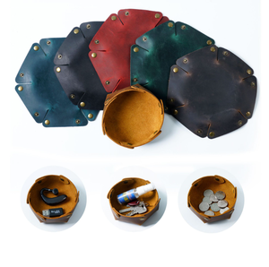 Plateau à dés rond pliable en cuir véritable de haute qualité, accessoire de jeu de table durable, organiseur de bijoux classique pour cadeaux - Product Image 5