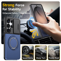 Étui de téléphone multifonctionnel magnétique pour Samsung Galaxy S26 Ultra avec porte-cartes coulissant et support rotatif en métal